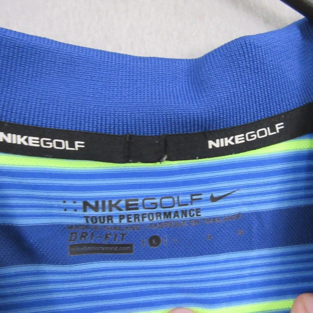 Nike Mens Golf Polo Shirt L Blue Striped Tour Performance Dri Fit‎ Sports
